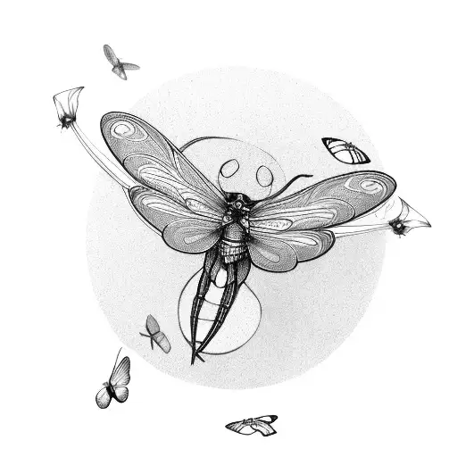 spoon with butterfly, dragonfly, and firefly tattoo design idea