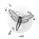 spoon with butterfly, dragonfly, and firefly tattoo design idea