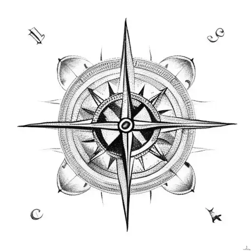 A black-grey tattoo of a compass surrounded by tropical flowers and palm trees, symbolizing the love for travel and nature tattoo design idea