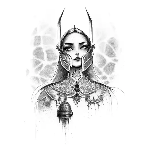 a girl similar to cinder kepeer, dark souls style tattoo design idea