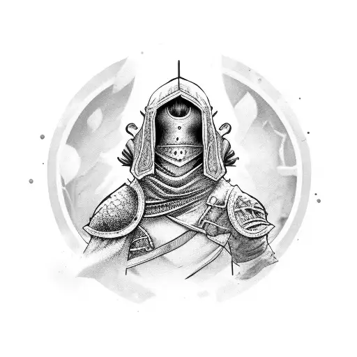 a girl with a aureola in the back, dark souls style tattoo design idea