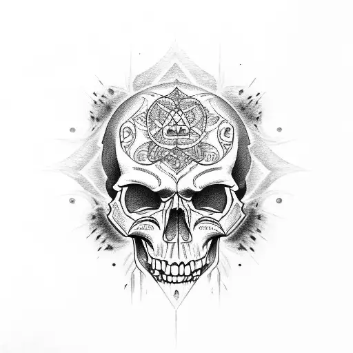 skull with mantra tattoo design idea