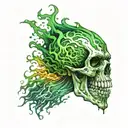 screaming skull in green flames left arm tattoo design idea