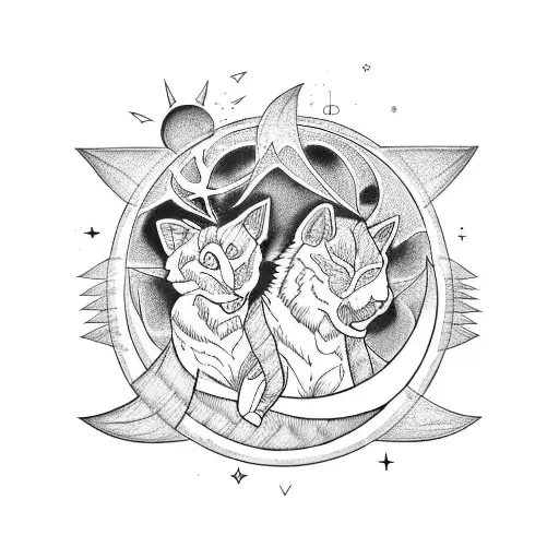 Luna and Luis engaged in a fierce battle under the moonlight tattoo design idea