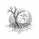 Moonlit warrior scaling a giant tree tattoo design idea