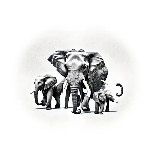 4 humans touching elephant tattoo design idea