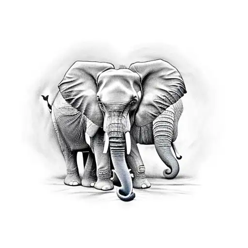 4 humans around elephant tattoo design idea