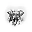 4 humans touching elephant tattoo design idea