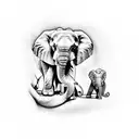4 humans touching elephant tattoo design idea