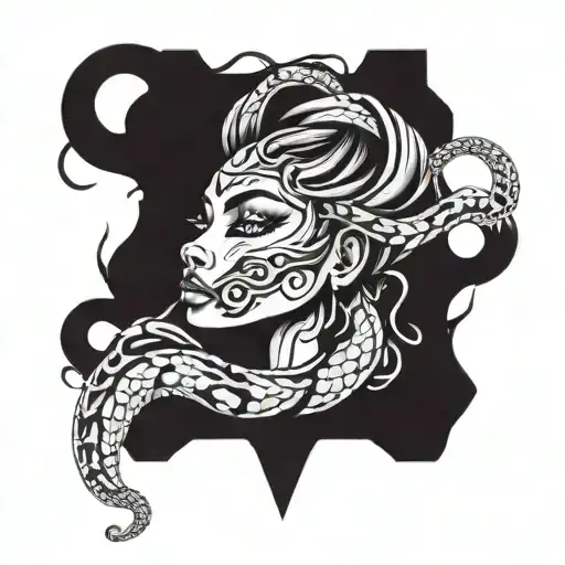 the word frozen snake black women face tattoo design idea