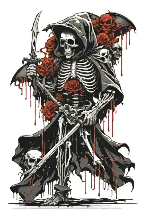 grim reaper full body surrounded by skulls and souls tattoo design idea