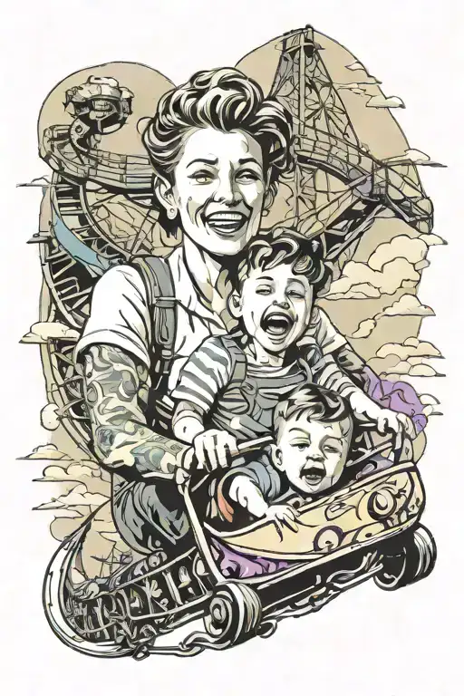 boy with mom rollercoaster ride tattoo design idea
