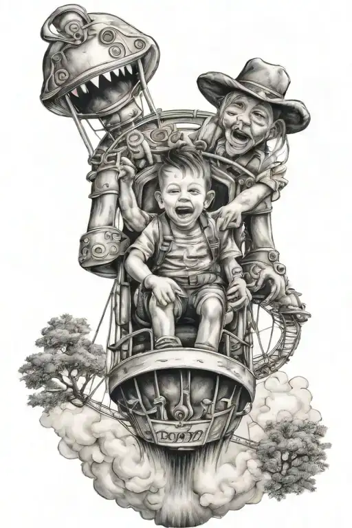 boy and mom amusement park  tattoo design idea