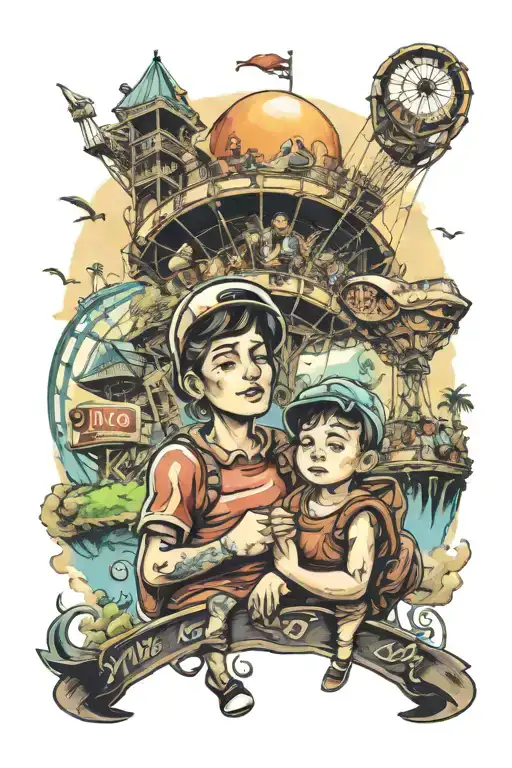 boy and mom amusement park  tattoo design idea