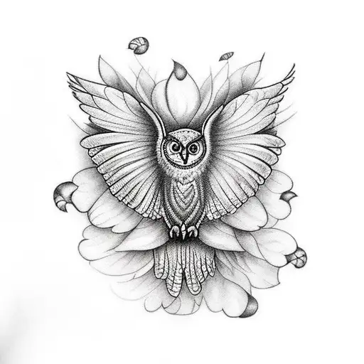 women with wings and owl  tattoo design idea