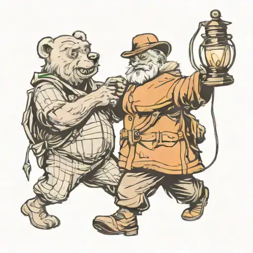 old man with bear holding a lantern shining light tattoo design idea