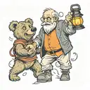 old man with bear holding a lantern shining light tattoo design idea