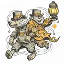 old man with bear holding a lantern shining light tattoo design idea