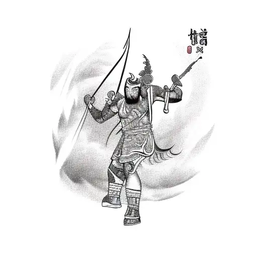 A sketch-style tattoo depicting Xangô wielding his thunderbolt tattoo design idea