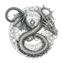 A mythological-themed Ouroboros featuring dragons and mythical creatures tattoo design idea