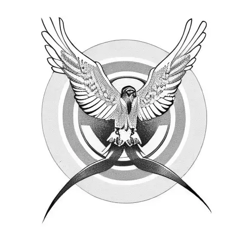 Hawk with outstretched wings and a cross tattoo design idea