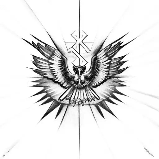 Hawk with outstretched wings and a cross tattoo design idea