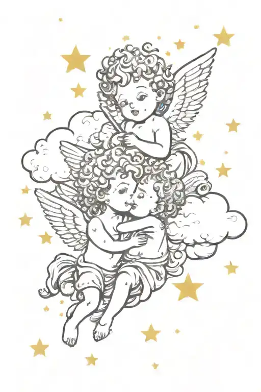 cupids and clouds and star constellation tattoo design idea