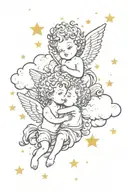 cupids and clouds and star constellation tattoo design idea