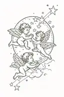 cupids and clouds and star constellation tattoo design idea