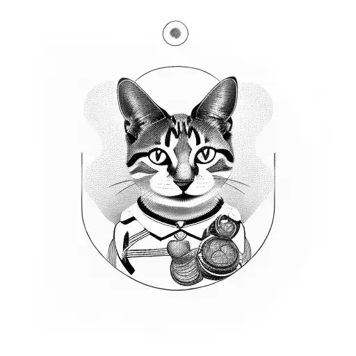 A tricolor cat sitting on a stack of vintage suitcases tattoo design idea