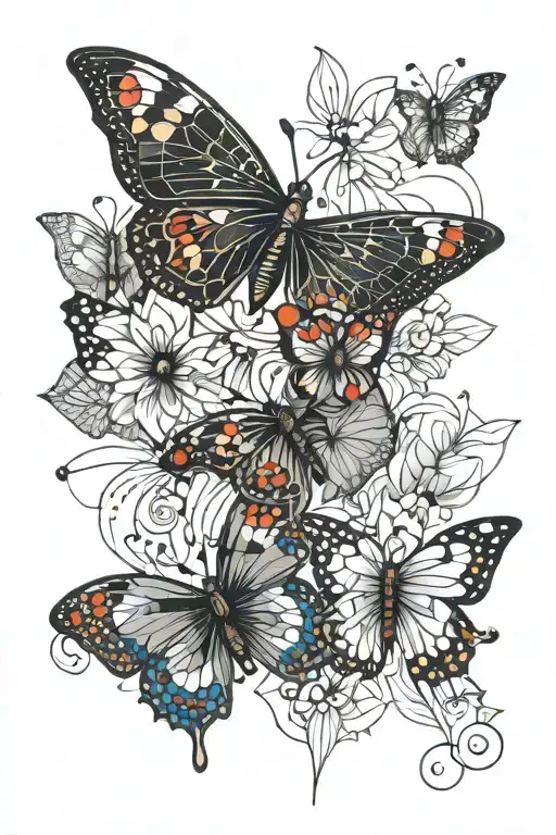 poppy flower, three butterflies, sparkles tattoo design idea