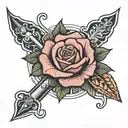 rose with trident and traditional pattern with letters S G A tattoo design idea