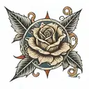 rose with trident and traditional pattern with letters S G A tattoo design idea