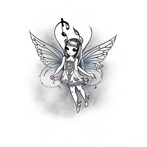 Traditional style tattoo of a fairy holding a music note inspired by Melanie Martinez tattoo design idea