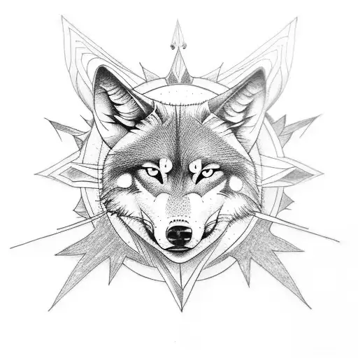 full arm tattoo of wolf, star, moon, sun,  tattoo design idea