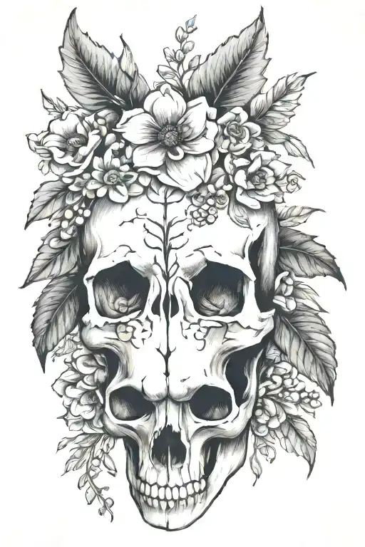 Bear skull with October and December birth flowers tattoo design idea