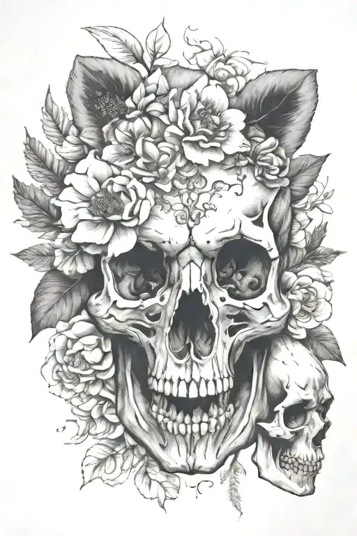 Bear skull and October and December birth flowers tattoo design idea