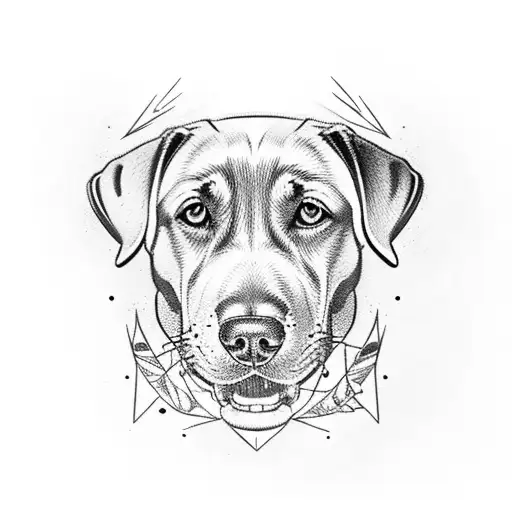 Labrador in the woods with a man  tattoo design idea
