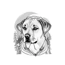 Labrador in the woods with a man  tattoo design idea