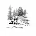 Labrador in the woods with a man  tattoo design idea