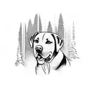 Labrador in the woods with a man  tattoo design idea