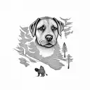 Labrador in the woods with a man  tattoo design idea