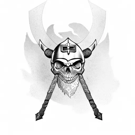 A viking warrior with a skull face paint holding a military dog tag tattoo design idea