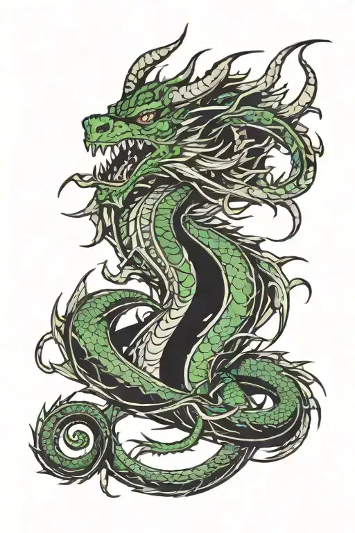 Green Dragon with black horns wrapped itself The logo tattoo design idea