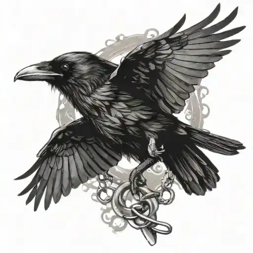Raven flying with a broken chain tattoo design idea