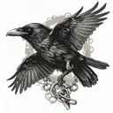 Raven flying with a broken chain tattoo design idea
