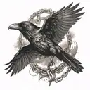 Raven flying with a broken chain tattoo design idea