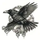 Raven flying with a broken chain tattoo design idea