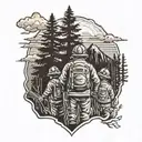 dad, firefighter, two sons, outdoors mountains trees tattoo design idea
