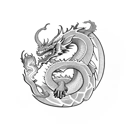 Dragon curled around a stack of books tattoo design idea